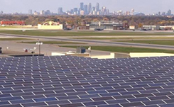 Daytime view of solar panels on the roof of a parking garage at Minneapolis-St. Paul International Airport
